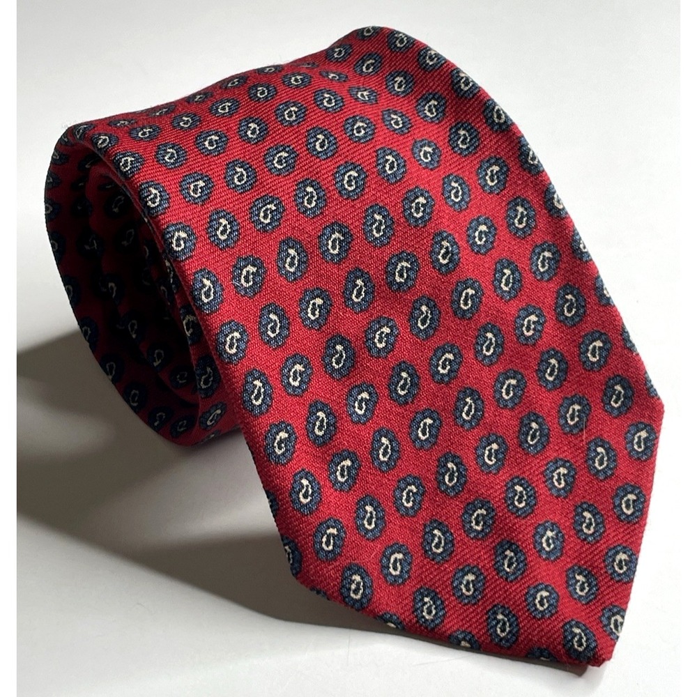 Liberty of London Red Paisley Dots All Silk Mens Neck Tie 58" x 3.5 Vintage 80s